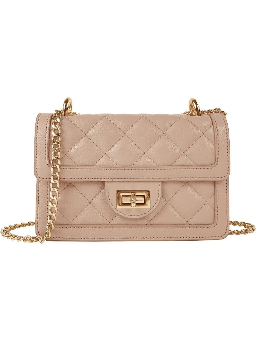 👜Women's Nude Quilted Chain Crossbody Mini Shoulder Bag Phone Wallet Purse - Picture 1 of 6